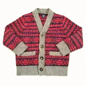 Gap sz 2T button down fair isle red & blue knit cardigan with pockets Christmas